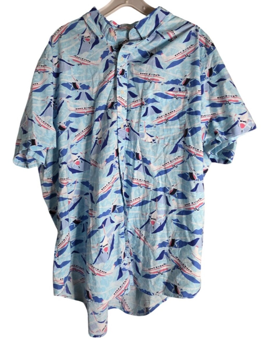Vineyard Vines Airplane Print Button Front Shirt 3XB Blue Travel Vacation